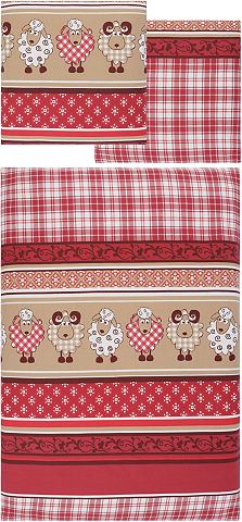 Ecorepublic Home Ložní prádlo, Ecorepublic Home "ovečky" červená/béžová - 1 ks 80 x 80 cm - biber 1 ks 155 x 220 cm
