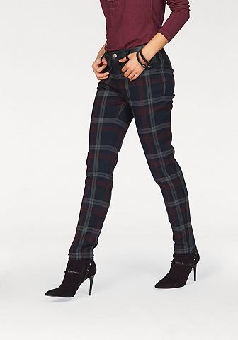 Laura Scott Laura Scott Kalhoty s sklady tmavě modrá-bordo-kostková - standardní velikost 32