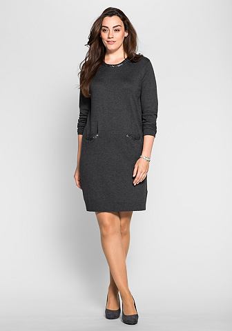 sheego Style sheego Style Pletené šaty s flitry antracitová 40
