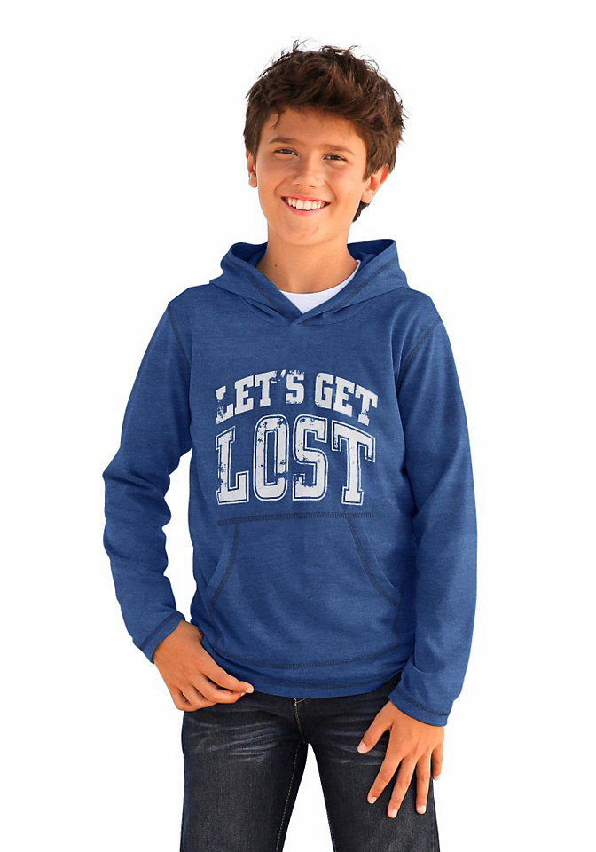 Толстовка LET´S GET LOST Otto Толстовка LET´S GET LOST OttoФутболки и поло<br>Детская толстовка с капюшоном от Arizona имеет все шансы стать самой любимой моделью вашего мальчика. Крупный принт-надпись на груди притягивает взгляд, а мягкое джерси с хлопком, прямой крой и накладной карман подтверждают практичность фасона. Толстовка идеально подойдет для комбинирования с одеждой в спортивном стиле или кэжуал. Материал: 60% хлопок, 40% полиэстер.<br><br>Size DE: 140<br>Colour: синий<br>Gender: Мужской<br>Age: Детский<br>Material: Верх: 60% хлопок / 40% полиэстер